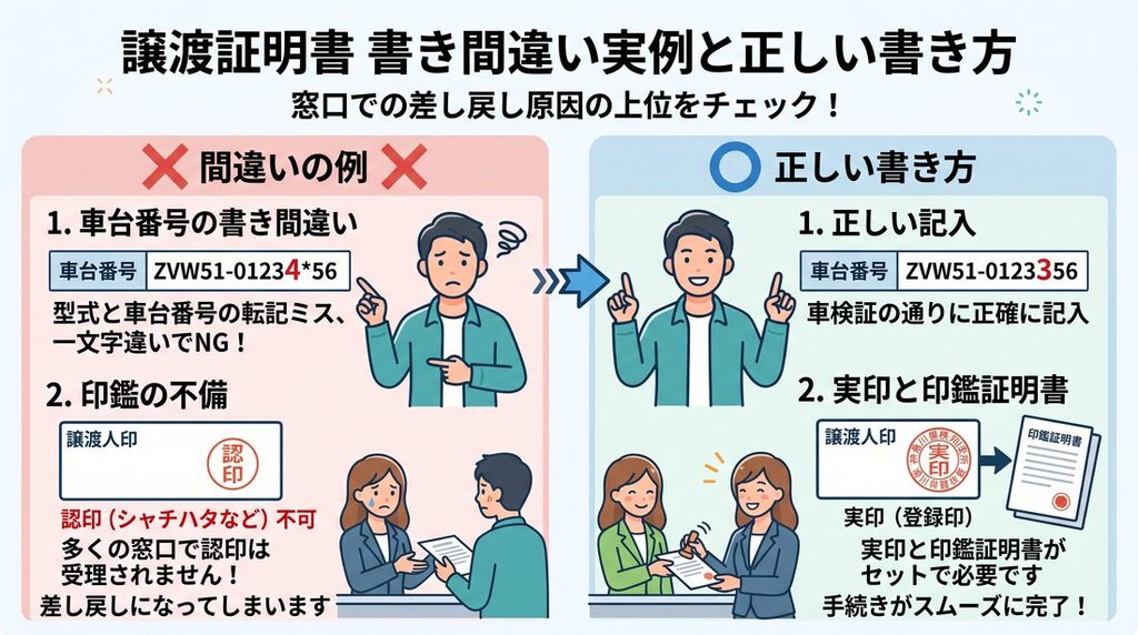 譲渡証明「書き間違いと正しい書き方」